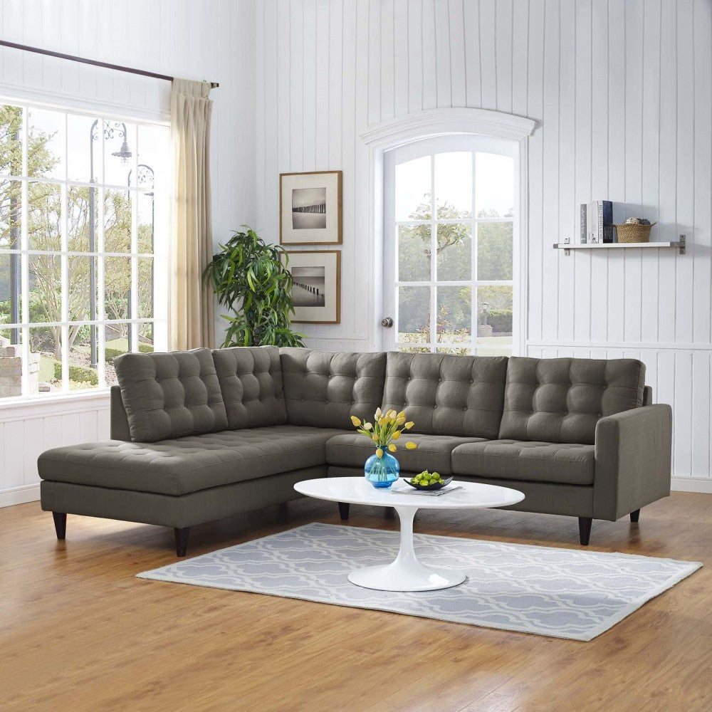 Empress 2 Piece Upholstered Fabric Left Facing Bumper Sectional, Granite
