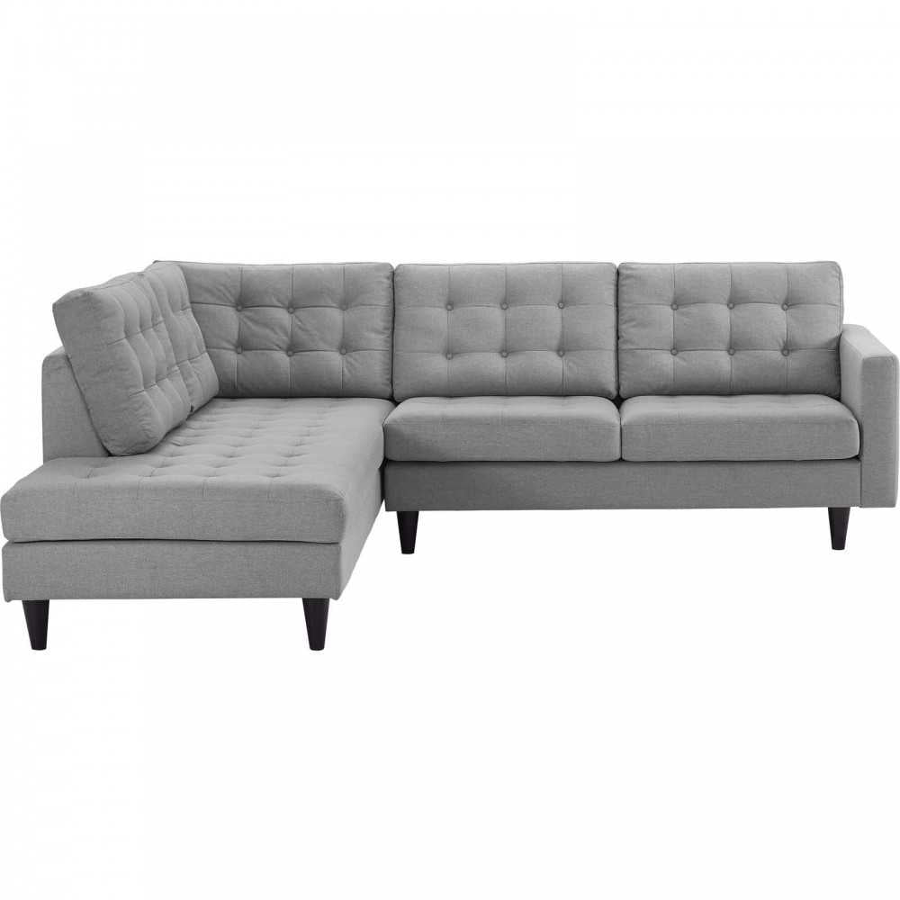 Empress 2 Piece Upholstered Fabric Left Facing Bumper Sectional, Light Gray