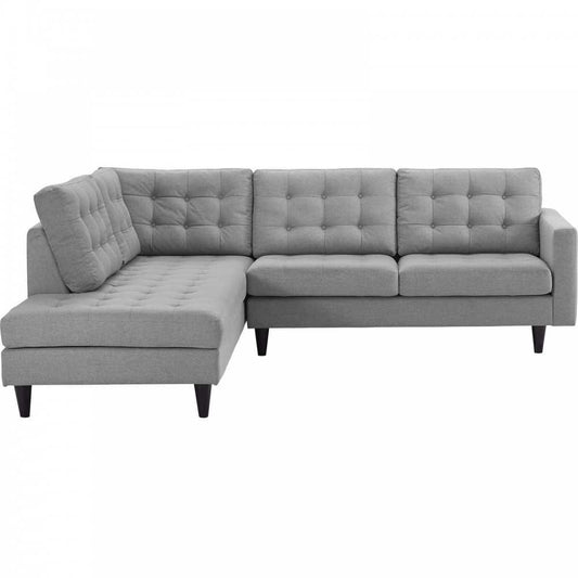 Empress 2 Piece Upholstered Fabric Left Facing Bumper Sectional, Light Gray