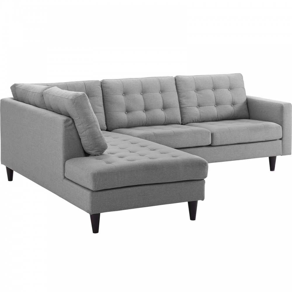 Empress 2 Piece Upholstered Fabric Left Facing Bumper Sectional, Light Gray
