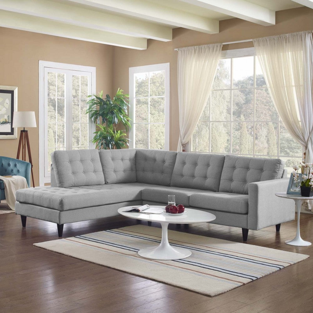 Empress 2 Piece Upholstered Fabric Left Facing Bumper Sectional, Light Gray