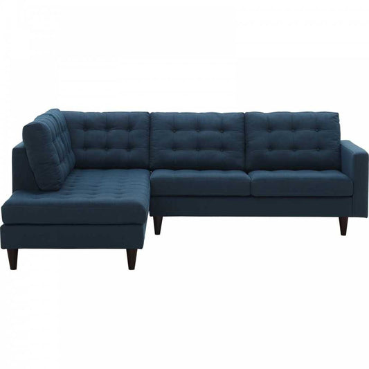 Empress 2 Piece Upholstered Fabric Left Facing Bumper Sectional, Azure