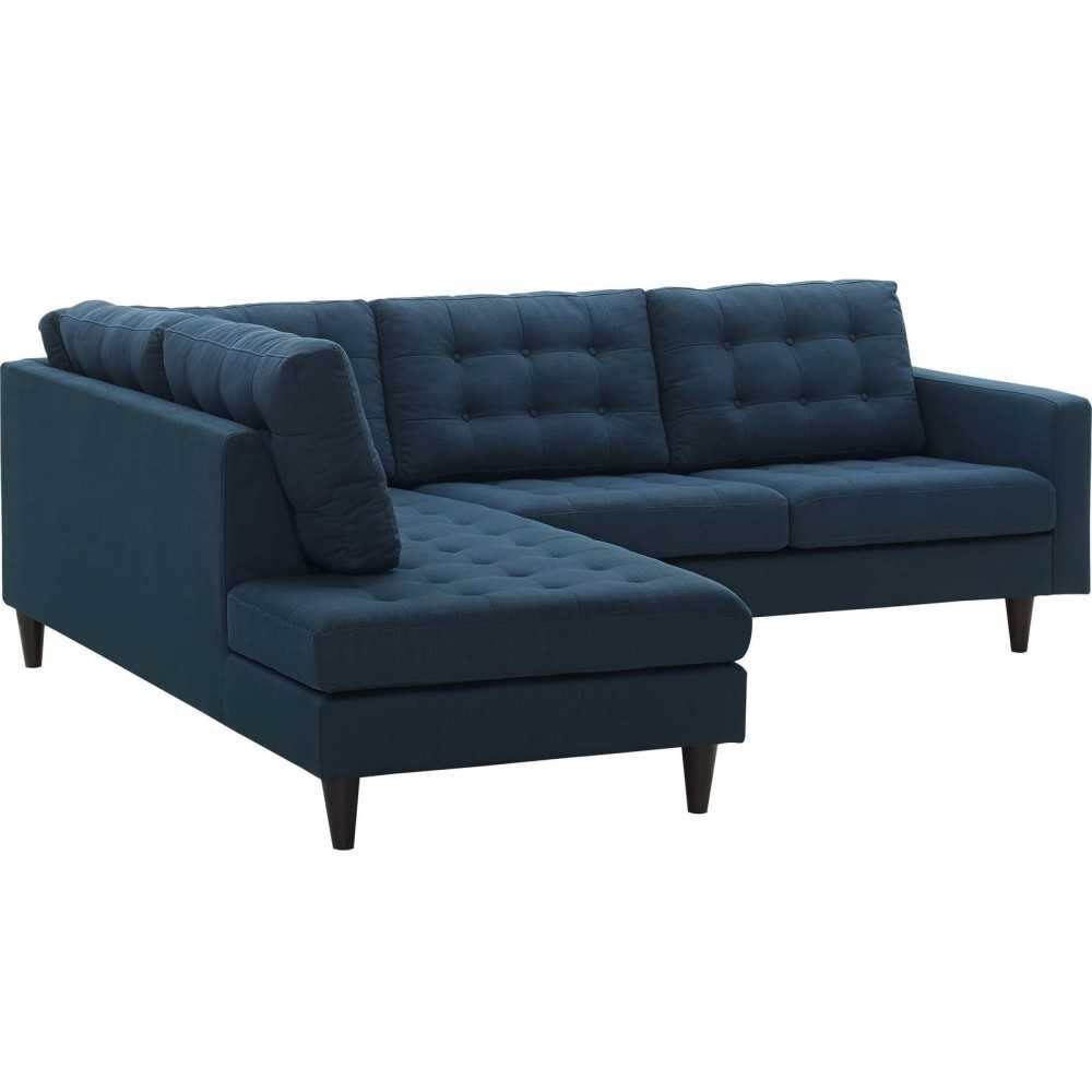 Empress 2 Piece Upholstered Fabric Left Facing Bumper Sectional, Azure