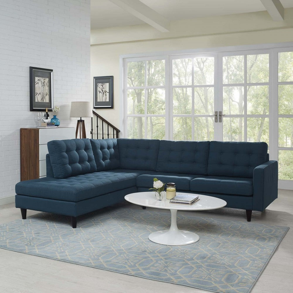 Empress 2 Piece Upholstered Fabric Left Facing Bumper Sectional, Azure