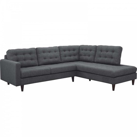Empress 2 Piece Upholstered Fabric Right Facing Bumper Sectional, Gray