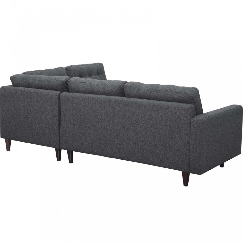 Empress 2 Piece Upholstered Fabric Right Facing Bumper Sectional, Gray