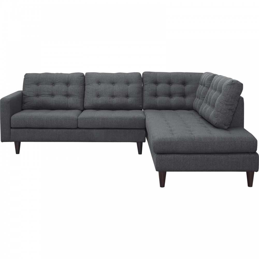 Empress 2 Piece Upholstered Fabric Right Facing Bumper Sectional, Gray