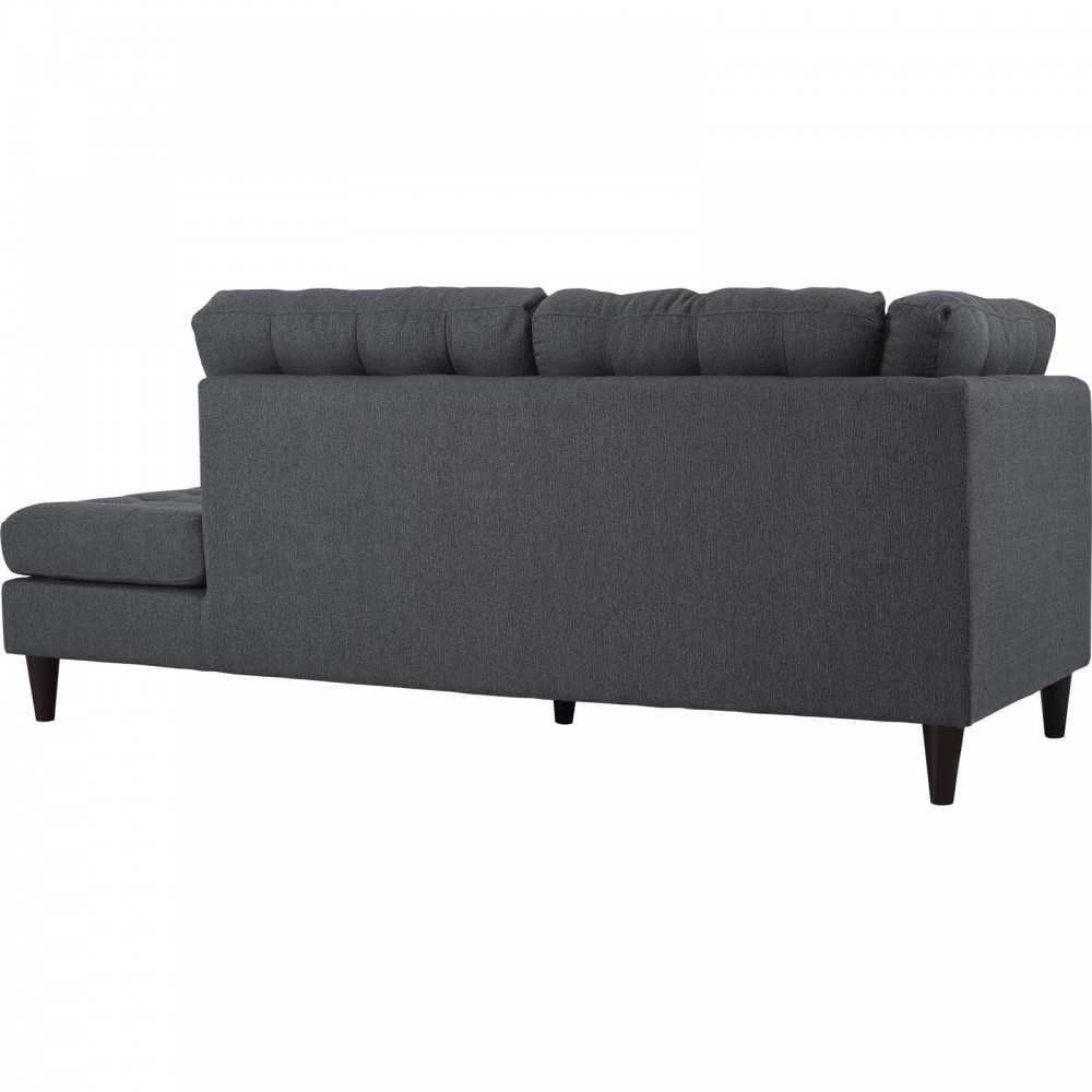 Empress 2 Piece Upholstered Fabric Right Facing Bumper Sectional, Gray