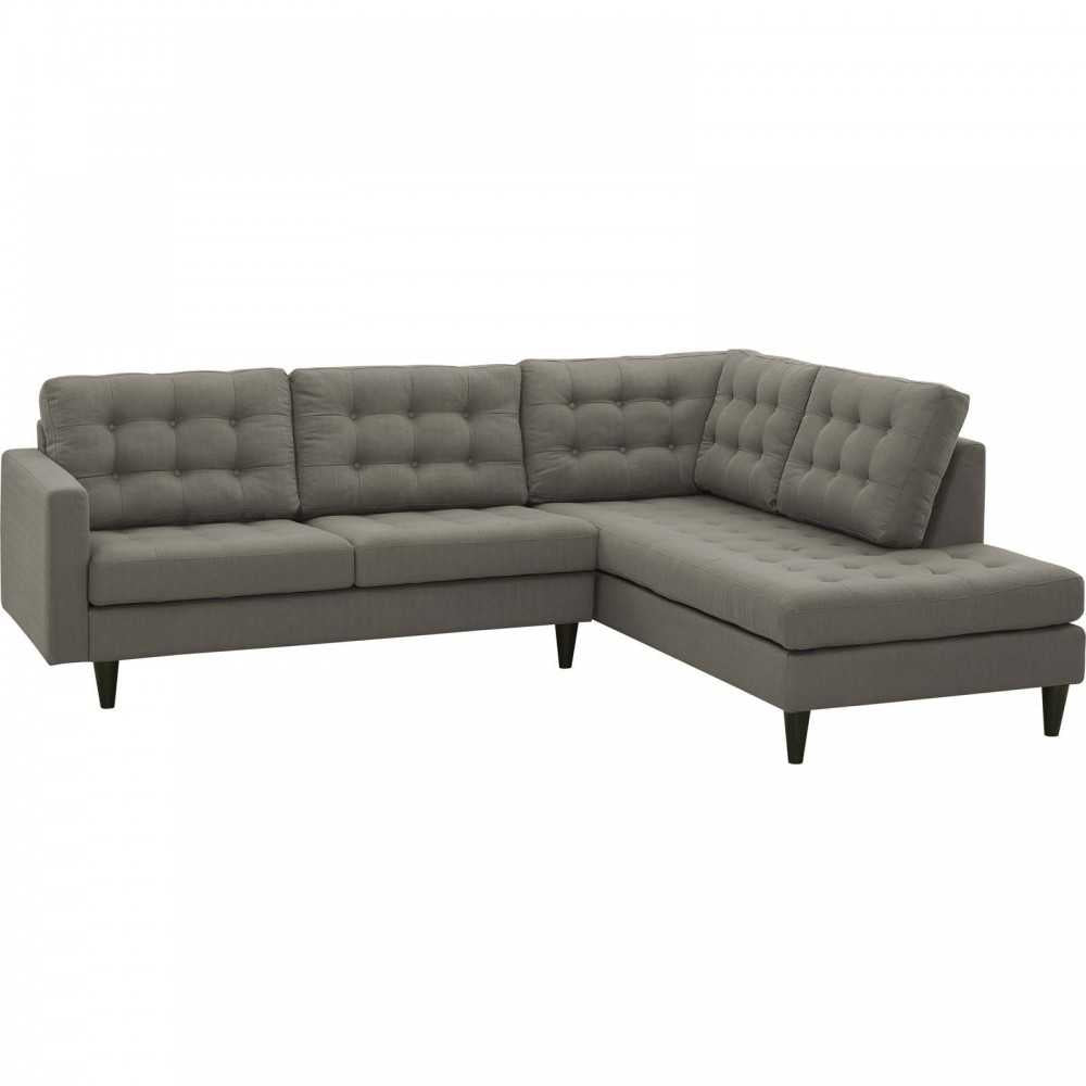Empress 2 Piece Upholstered Fabric Right Facing Bumper Sectional, Granite