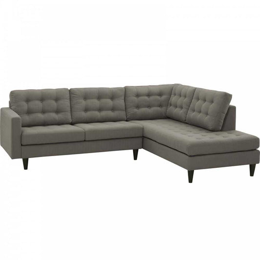 Empress 2 Piece Upholstered Fabric Right Facing Bumper Sectional, Granite