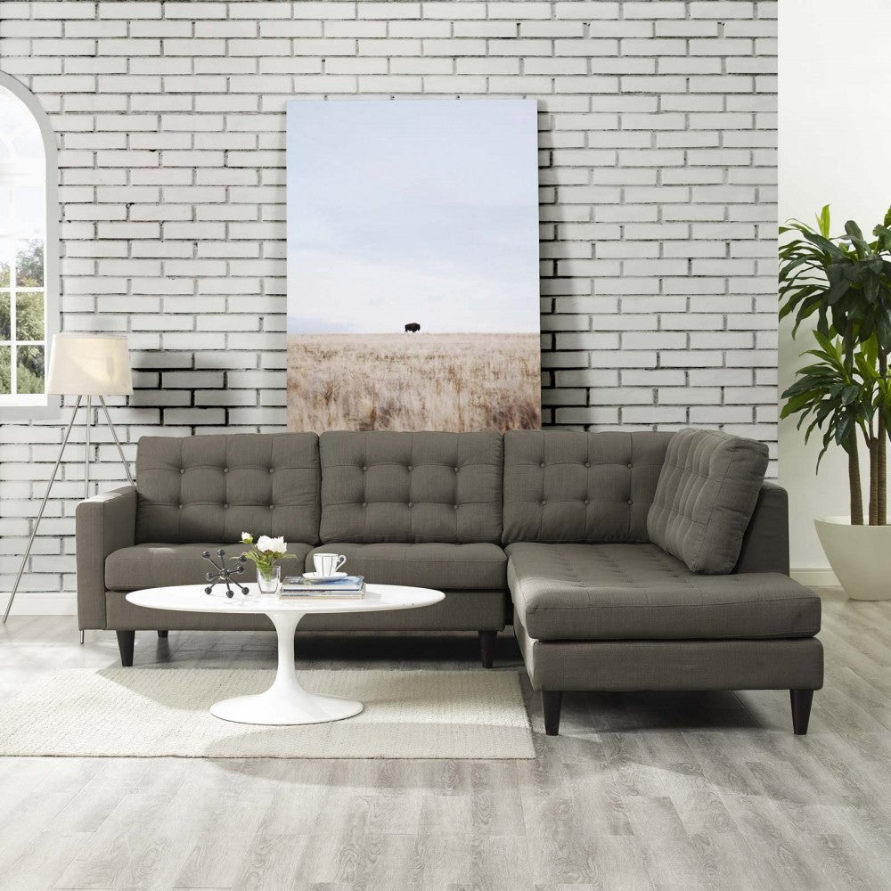 Empress 2 Piece Upholstered Fabric Right Facing Bumper Sectional, Granite