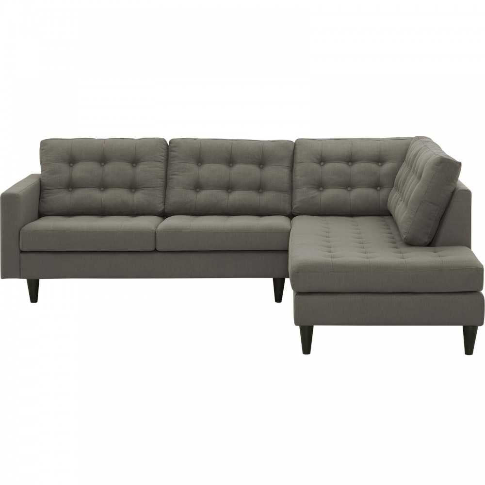 Empress 2 Piece Upholstered Fabric Right Facing Bumper Sectional, Granite