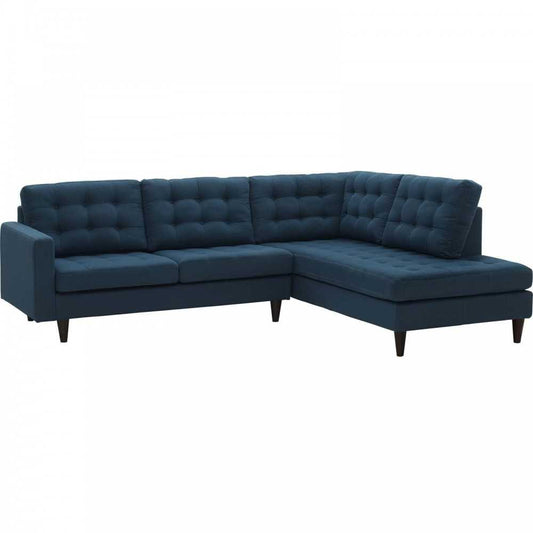 Empress 2 Piece Upholstered Fabric Right Facing Bumper Sectional, Azure