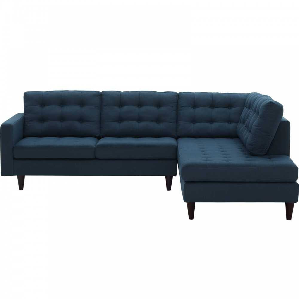Empress 2 Piece Upholstered Fabric Right Facing Bumper Sectional, Azure