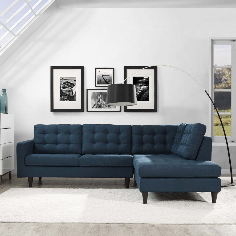 Empress 2 Piece Upholstered Fabric Right Facing Bumper Sectional, Azure