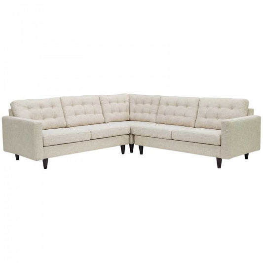 Empress 3 Piece Upholstered Fabric Sectional Sofa Set, Beige