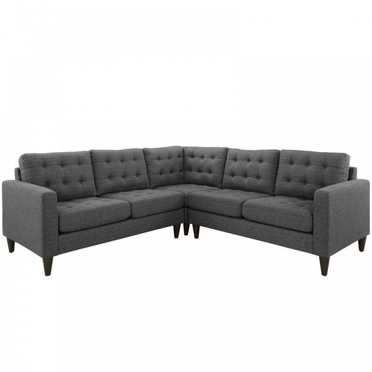 Empress 3 Piece Upholstered Fabric Sectional Sofa Set, Gray