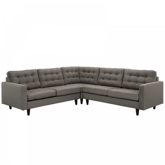 Empress 3 Piece Upholstered Fabric Sectional Sofa Set, Granite