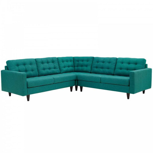 Empress 3 Piece Upholstered Fabric Sectional Sofa Set, Teal