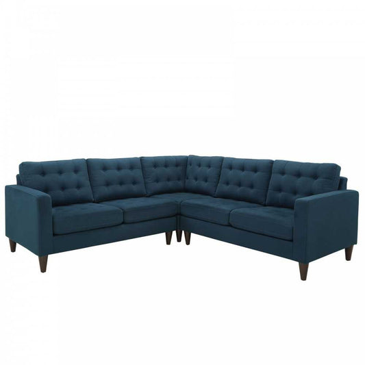 Empress 3 Piece Upholstered Fabric Sectional Sofa Set, Azure