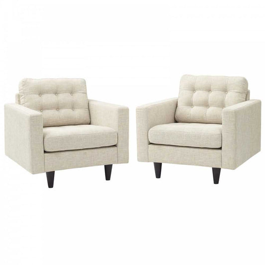 Empress Armchair Upholstered Fabric Set of 2, Beige