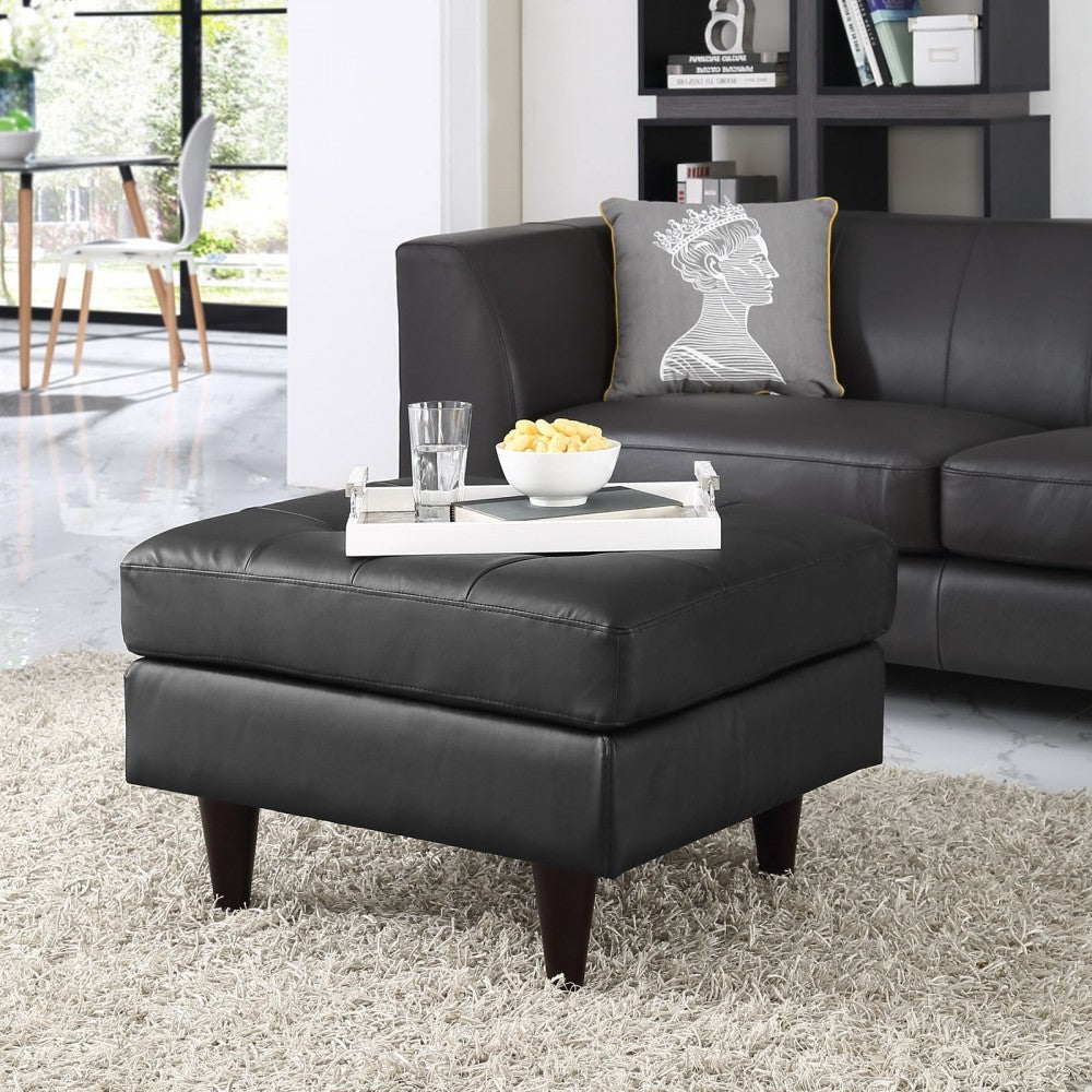 Empress Bonded Leather Ottoman, Black