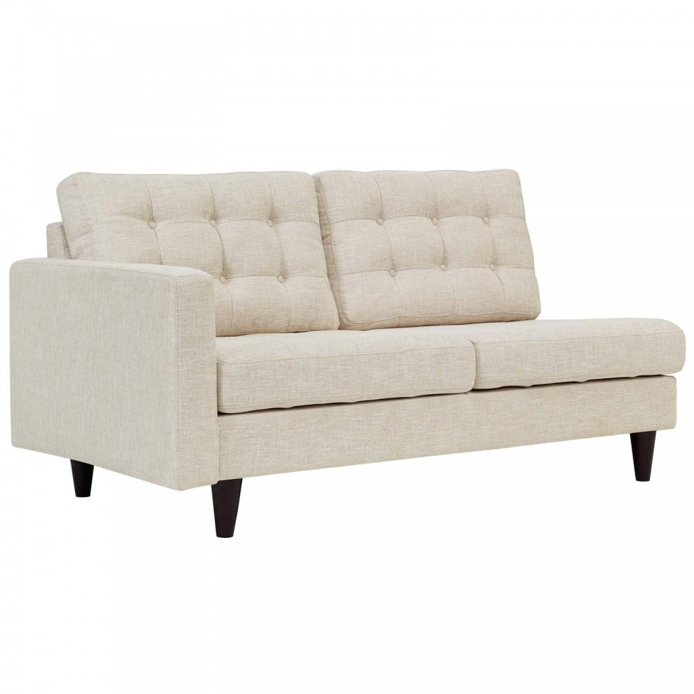 Empress Left-Facing Upholstered Fabric Loveseat, Beige