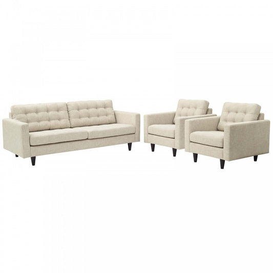 Empress Sofa and Armchairs Set of 3, Beige