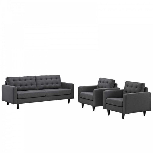 Empress Sofa and Armchairs Set of 3, Gray