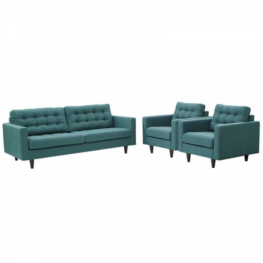Empress Sofa and Armchairs Set of 3, Teal
