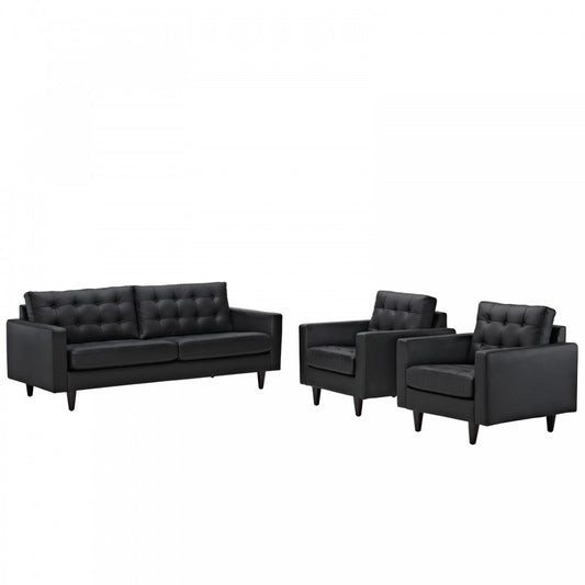 Empress Sofa and Armchairs Set of 3, Black