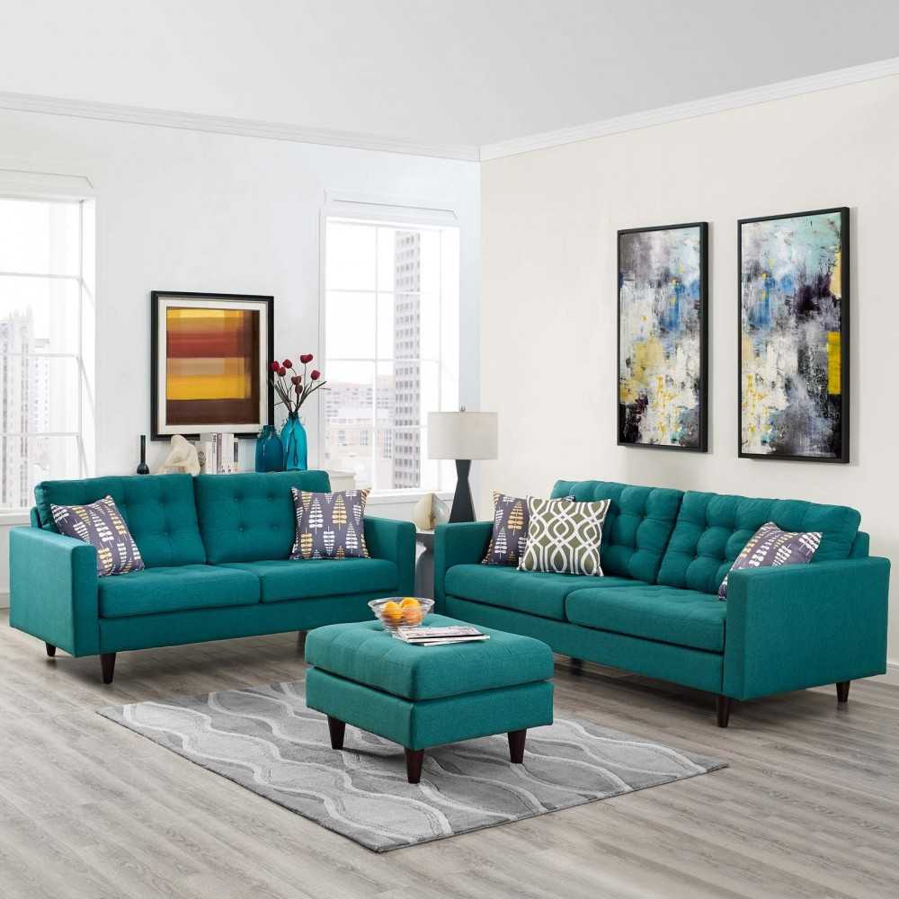 Empress Sofa and Loveseat Set of 2, Teal