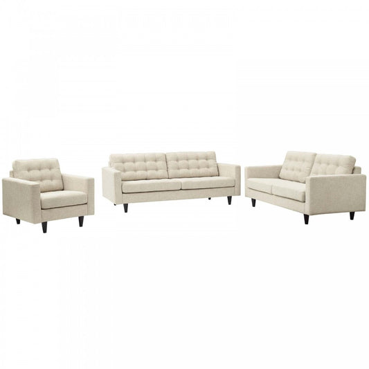 Empress Sofa, Loveseat and Armchair Set of 3, Beige