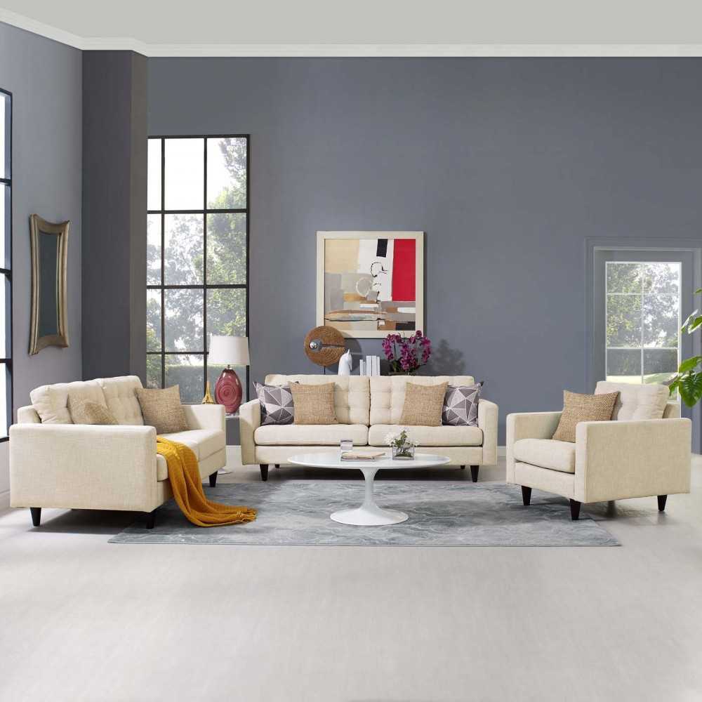 Empress Sofa, Loveseat and Armchair Set of 3, Beige