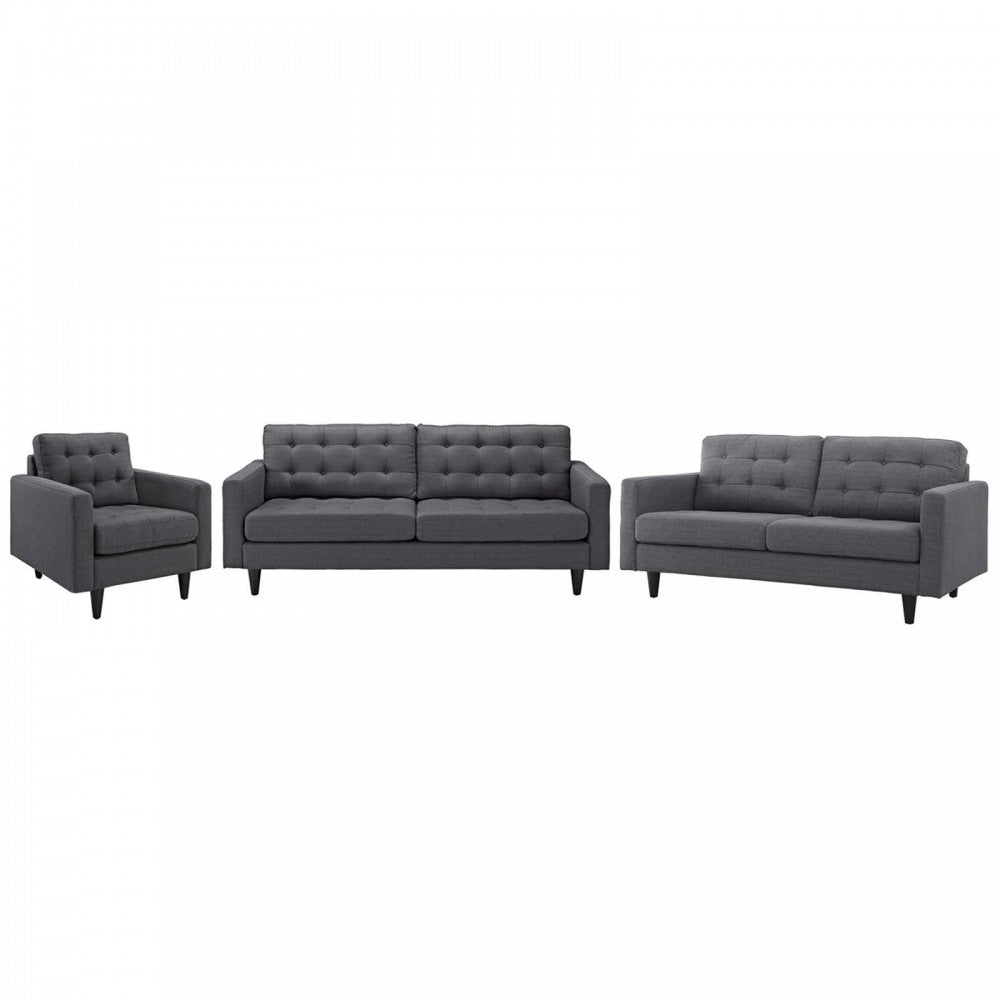 Empress Sofa, Loveseat and Armchair Set of 3, Gray