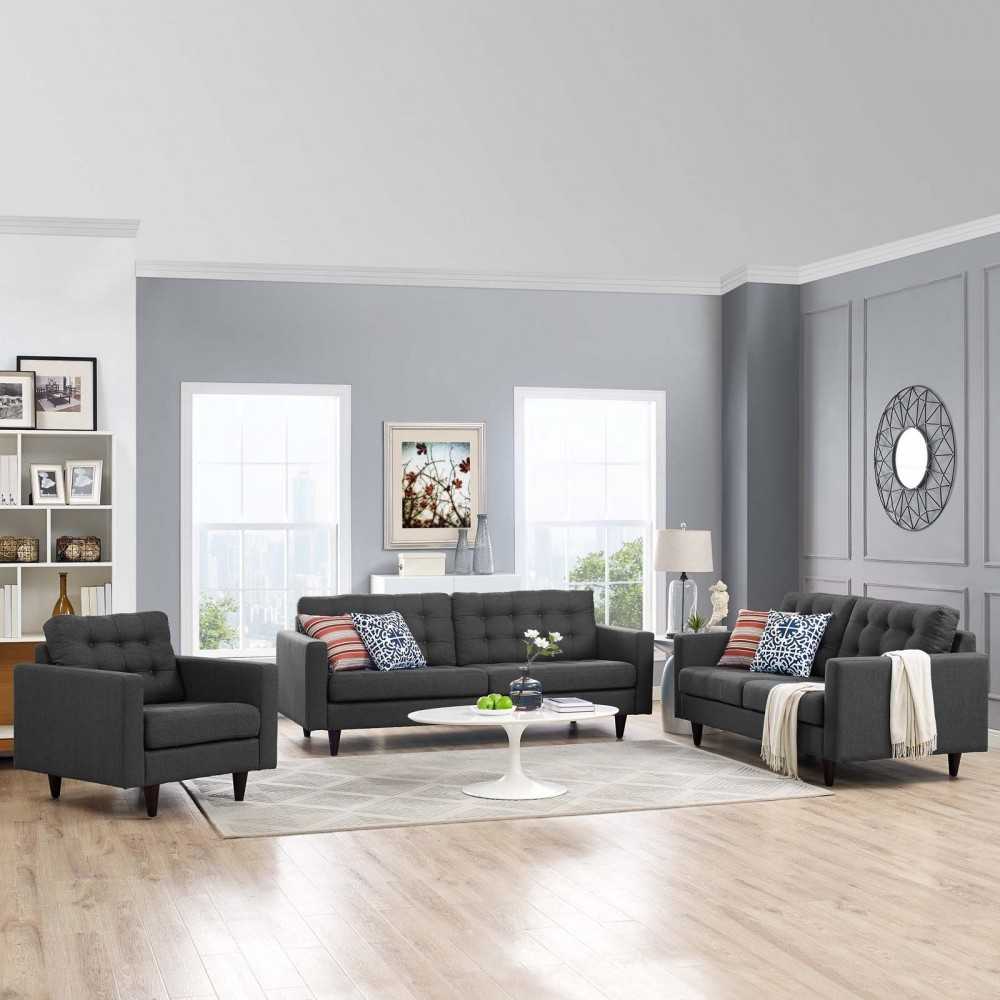 Empress Sofa, Loveseat and Armchair Set of 3, Gray
