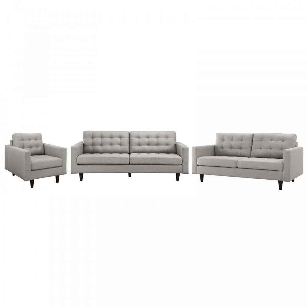 Empress Sofa, Loveseat and Armchair Set of 3, Light Gray