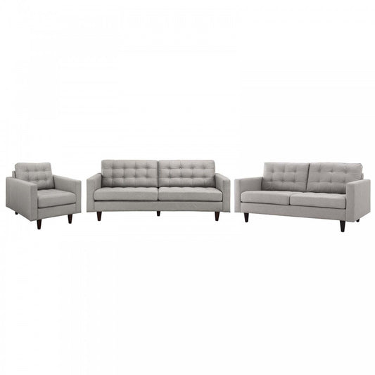 Empress Sofa, Loveseat and Armchair Set of 3, Light Gray