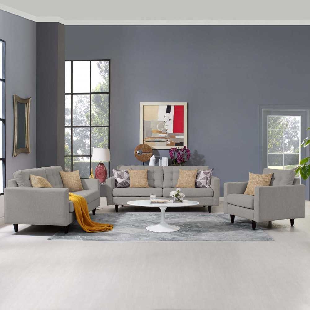 Empress Sofa, Loveseat and Armchair Set of 3, Light Gray