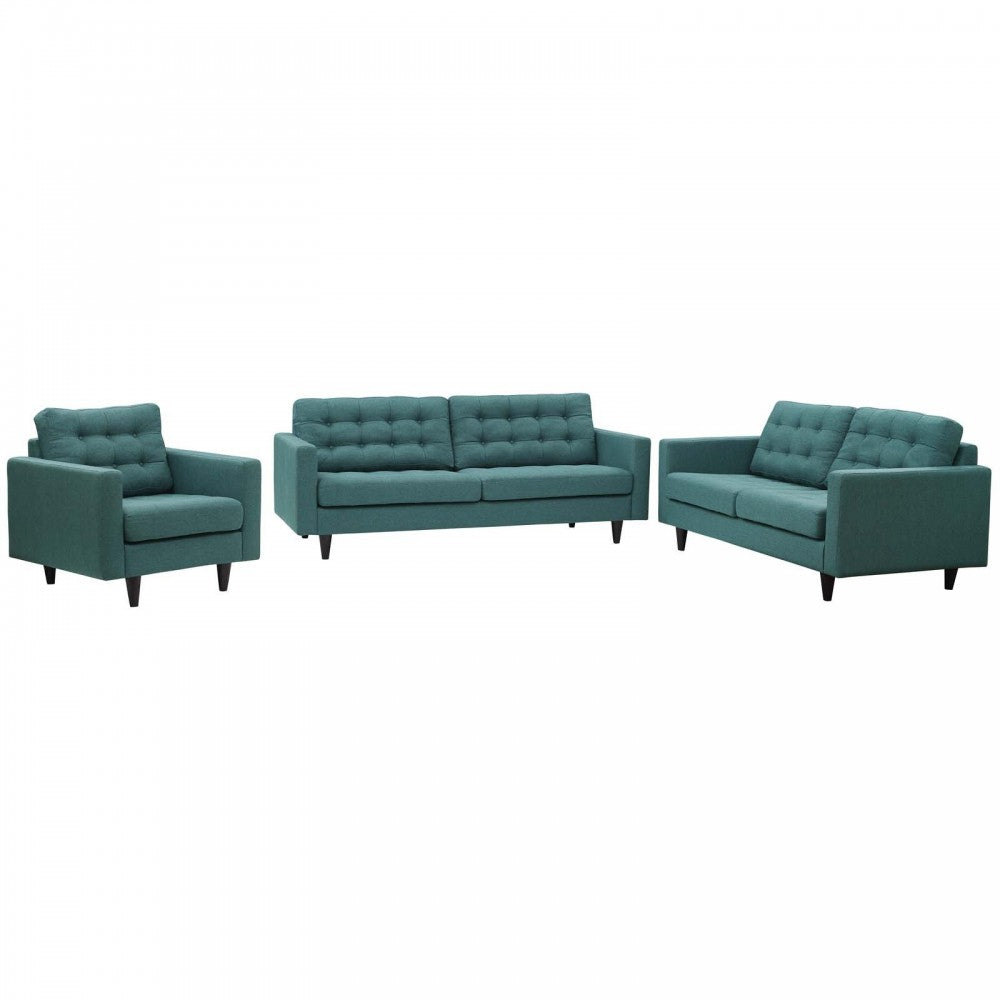 Empress Sofa, Loveseat and Armchair Set of 3, Teal