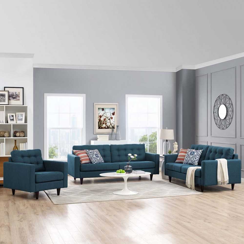 Empress Sofa, Loveseat and Armchair Set of 3, Azure