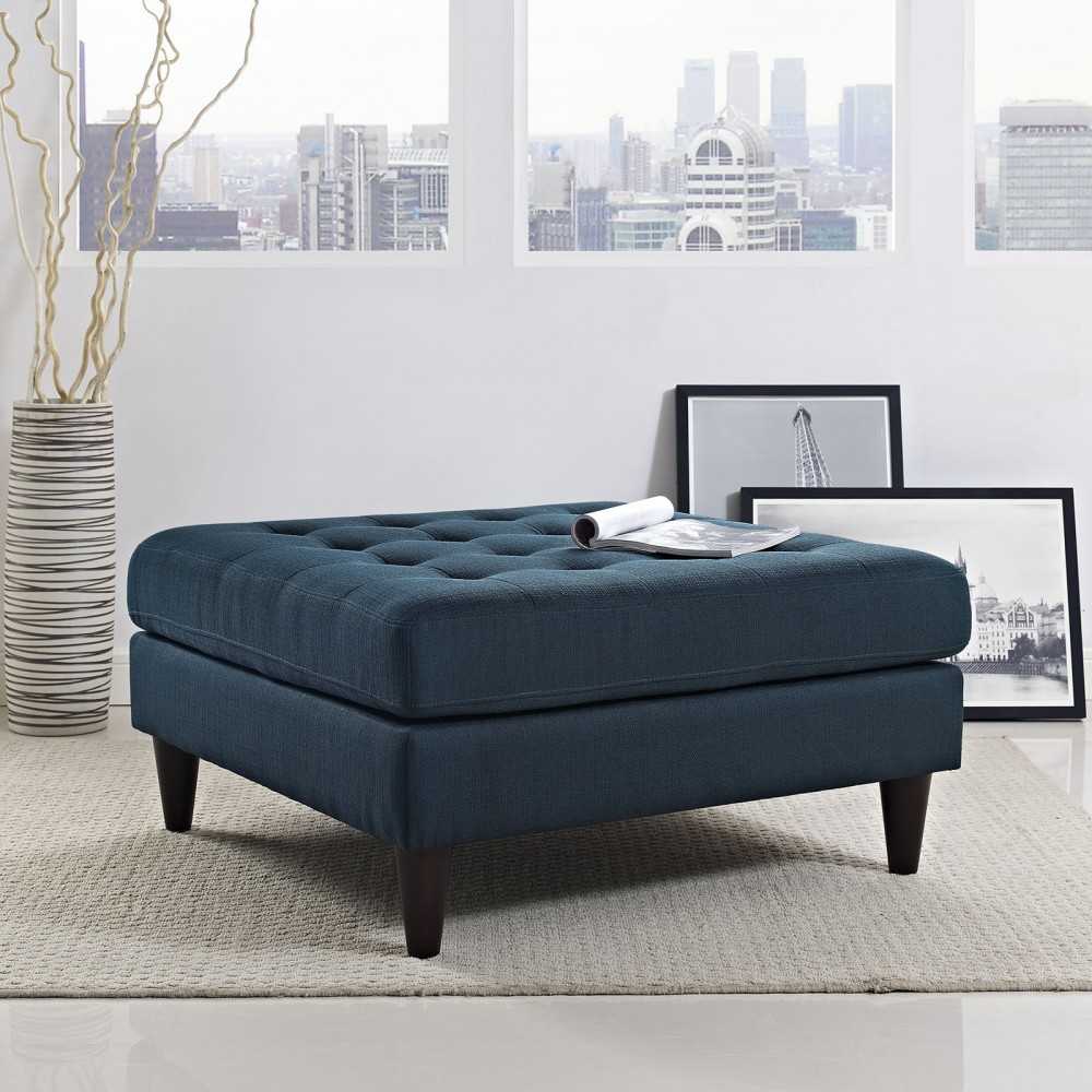 Empress Upholstered Fabric Large Ottoman, Azure