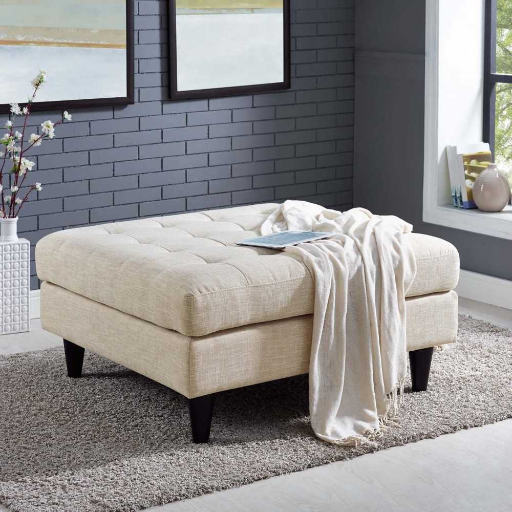 Empress Upholstered Fabric Large Ottoman, Beige