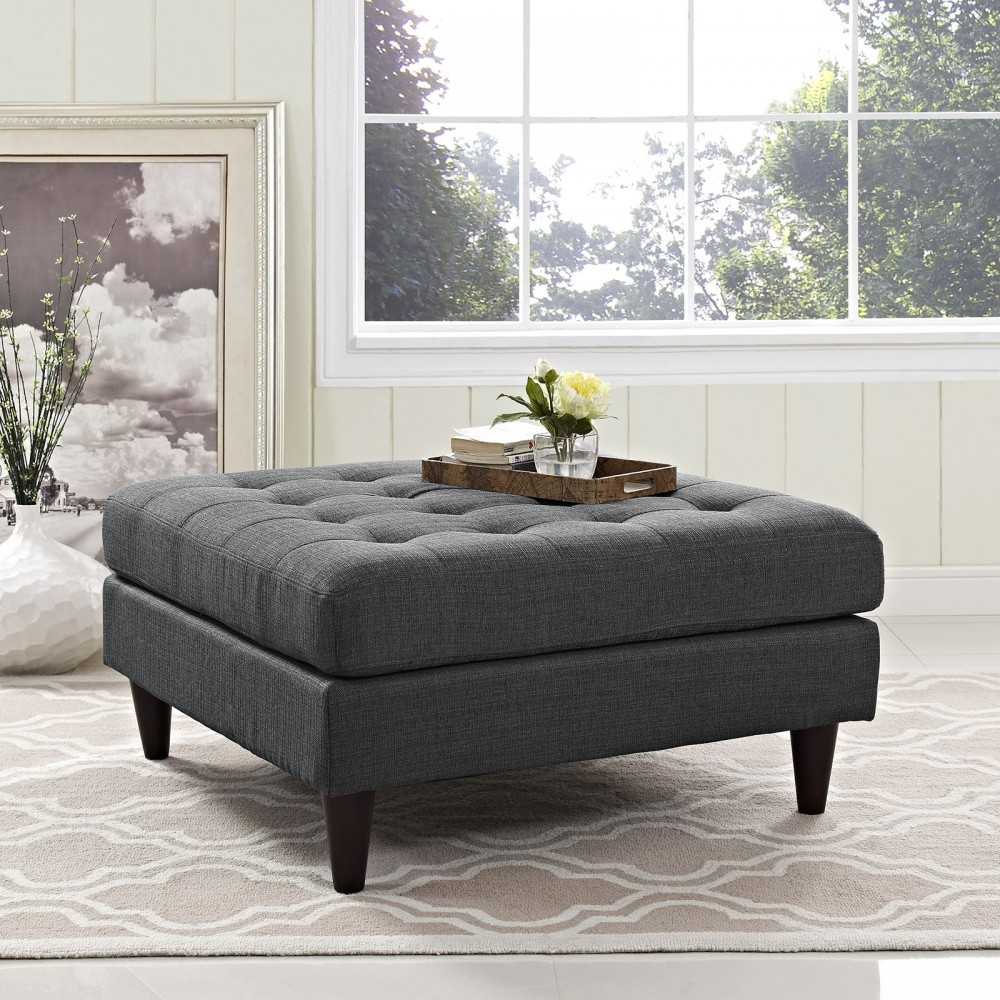 Empress Upholstered Fabric Large Ottoman, Gray
