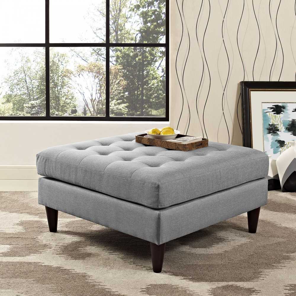 Empress Upholstered Fabric Large Ottoman, Light Gray
