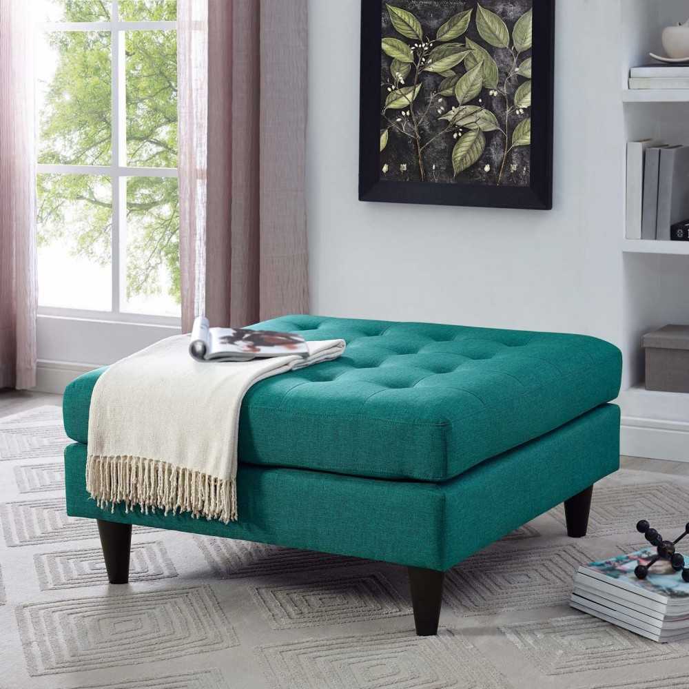 Empress Upholstered Fabric Large Ottoman, Teal