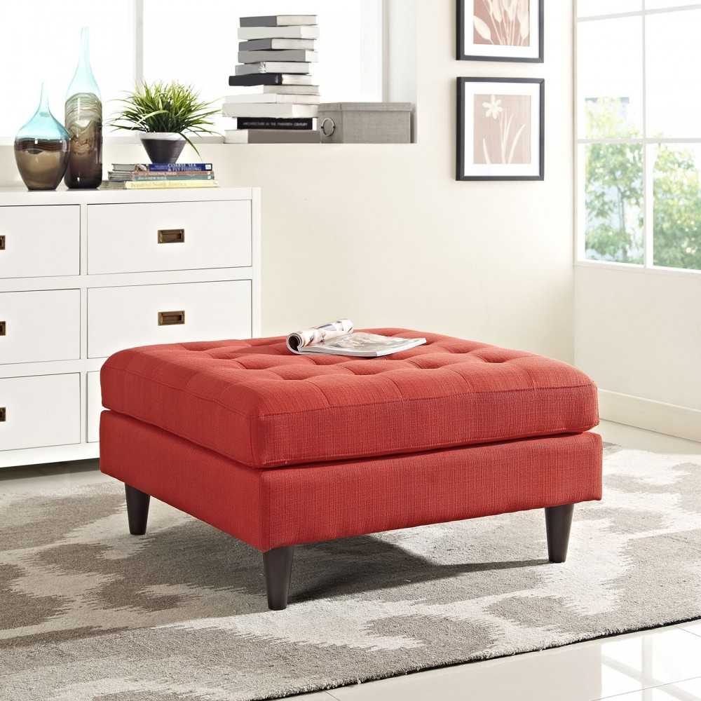 Empress Upholstered Fabric Large Ottoman, Atomic Red
