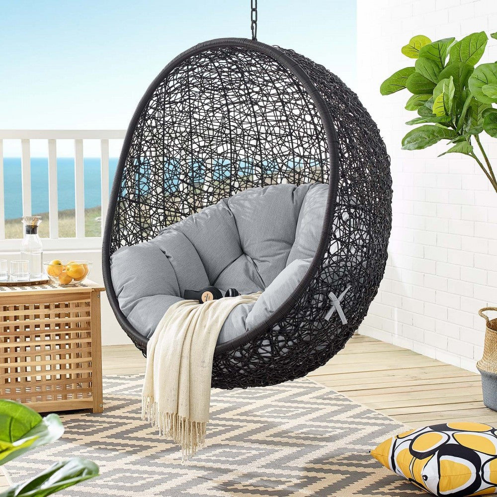 Encase Sunbrella Fabric Swing Outdoor Patio Lounge Chair Without Stand, Black Gray