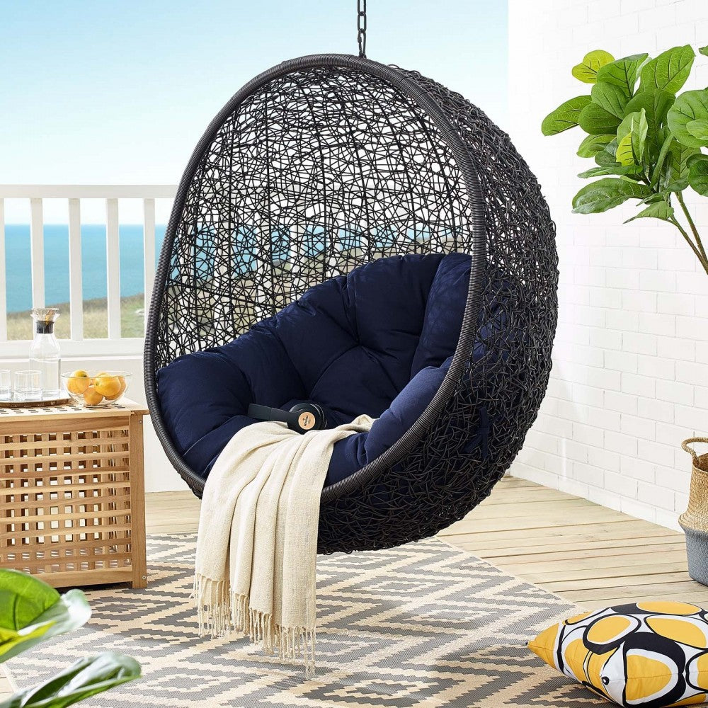 Encase Sunbrella Fabric Swing Outdoor Patio Lounge Chair Without Stand, Black Navy