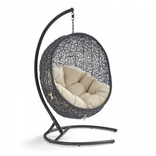 Encase Sunbrella Swing Outdoor Patio Lounge Chair, Black Beige